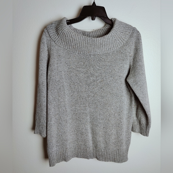 Charter Club Women's Silver Grey Cowl Neck Pullover Sweater 3/4 Sleeve, Sz L - Picture 2 of 8